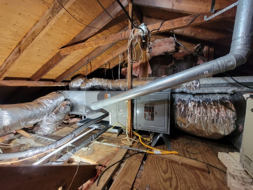 disconnected branch run, plus a mastic-sealed plenum after repair