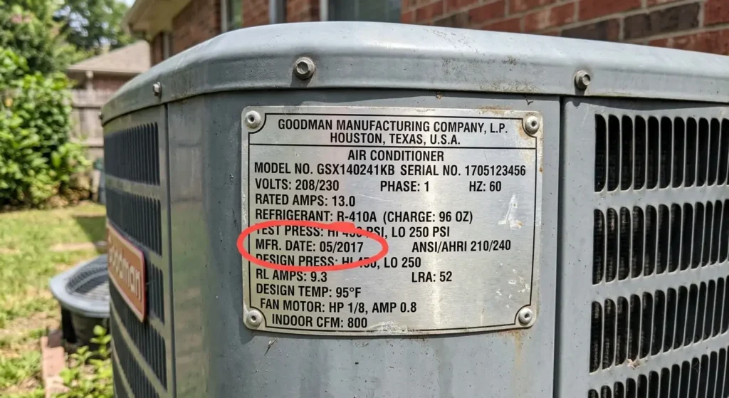 AC data plate photo encircled