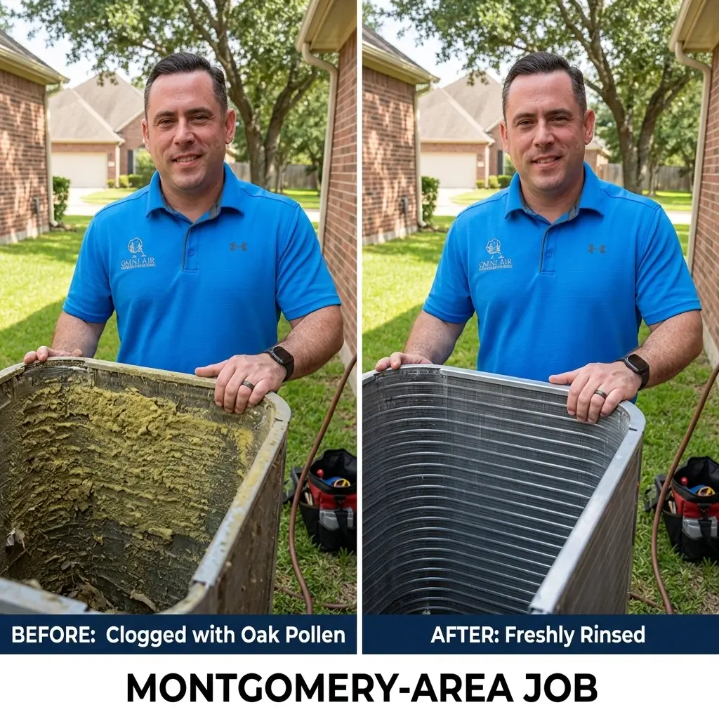 dirty vs clean AC condenser coil in Montgomery TX